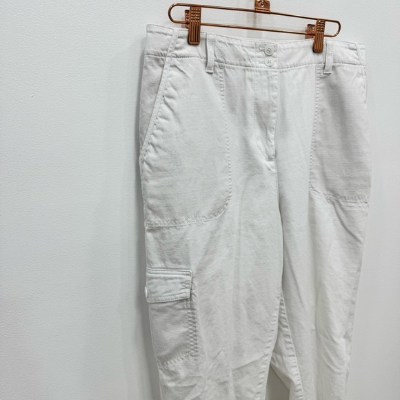 Talbots Linen Cotton Linen Blend White Supersoft Cargo Pant Crop Chino Size 10 - Picture 3 of 6
